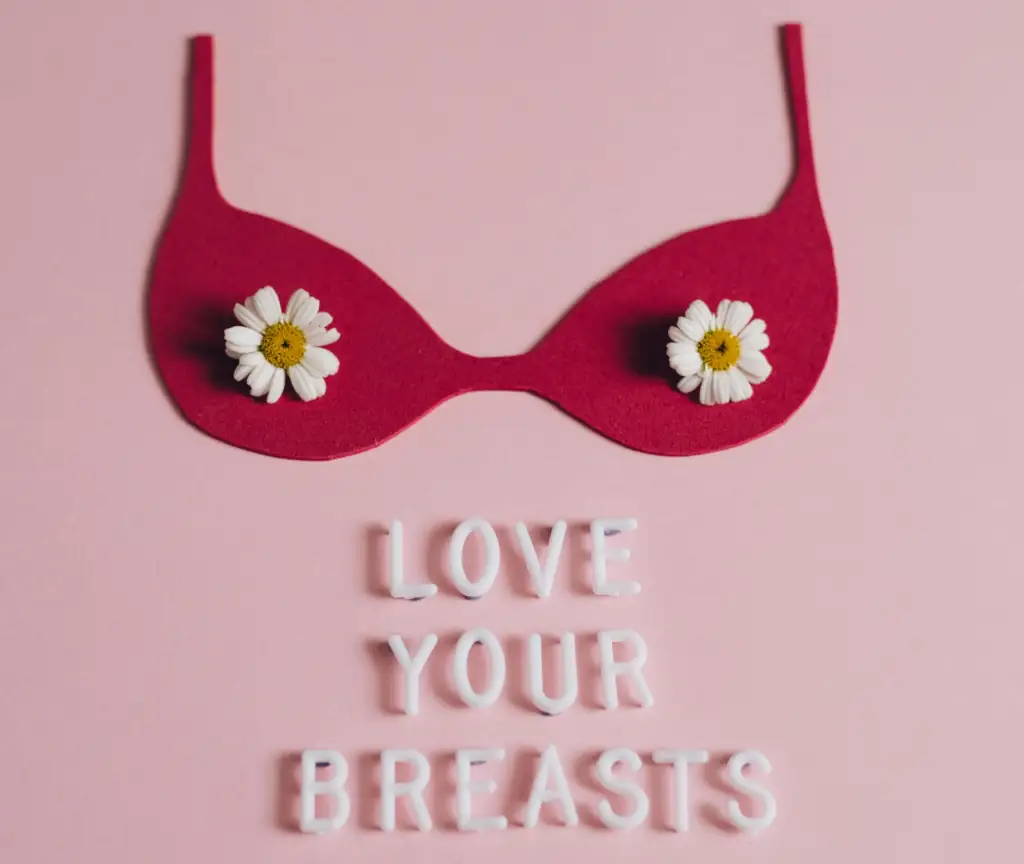 Linfedema post oncologico: reggiseno rosso con la scritta "Love your breasts